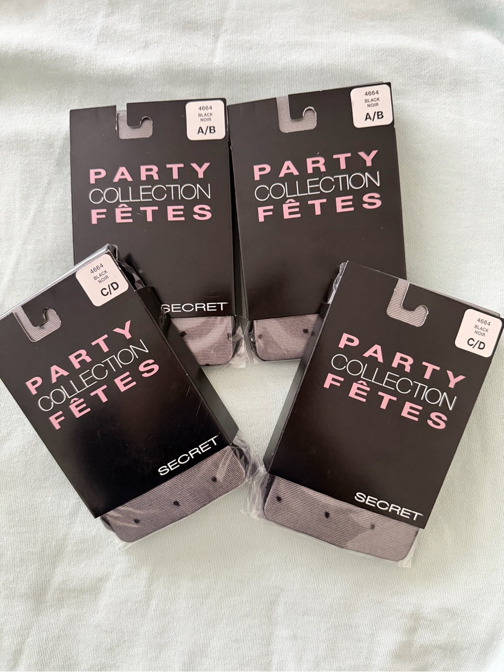 Secret Pantyhose 2 x A/B & 2 x C/D Hosiery Fashion Nylons Polka Dot Black Tigh